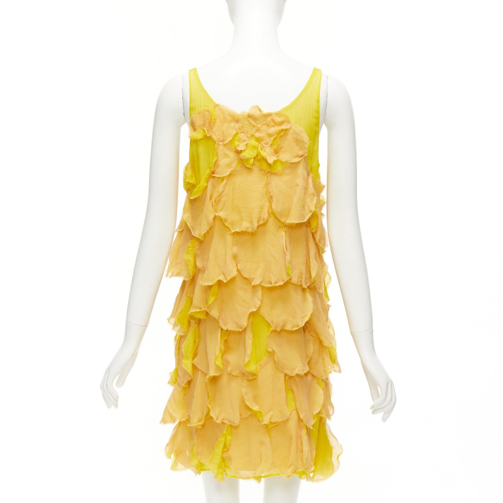 FENDI Vintage yellow nude 100% silk overlay flower petal mini dress IT44 L For Sale 1