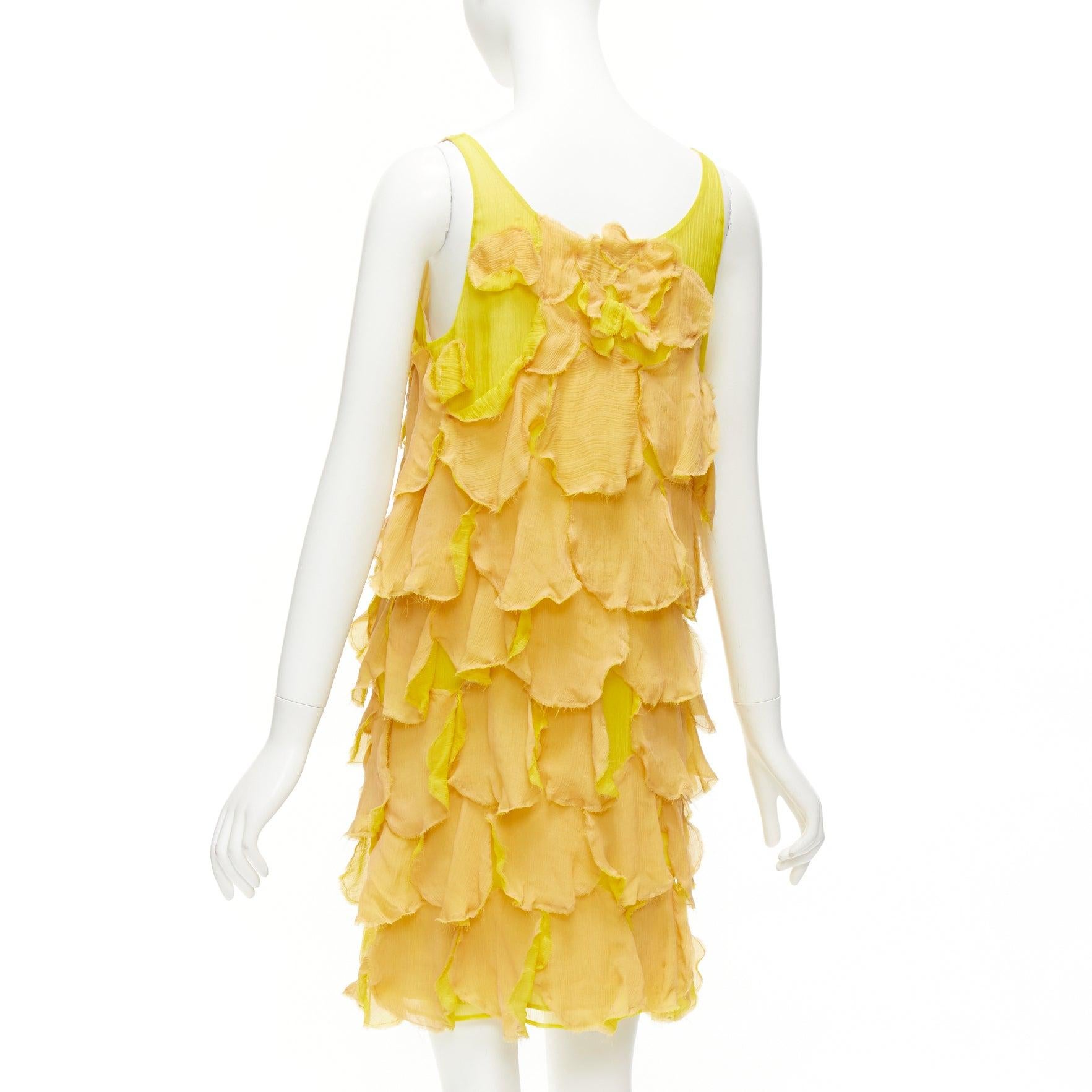 FENDI Vintage yellow nude 100% silk overlay flower petal mini dress IT44 L For Sale 2