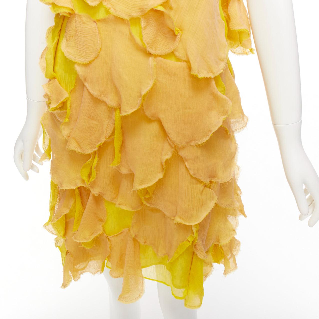 FENDI Vintage yellow nude 100% silk overlay flower petal mini dress IT44 L For Sale 3