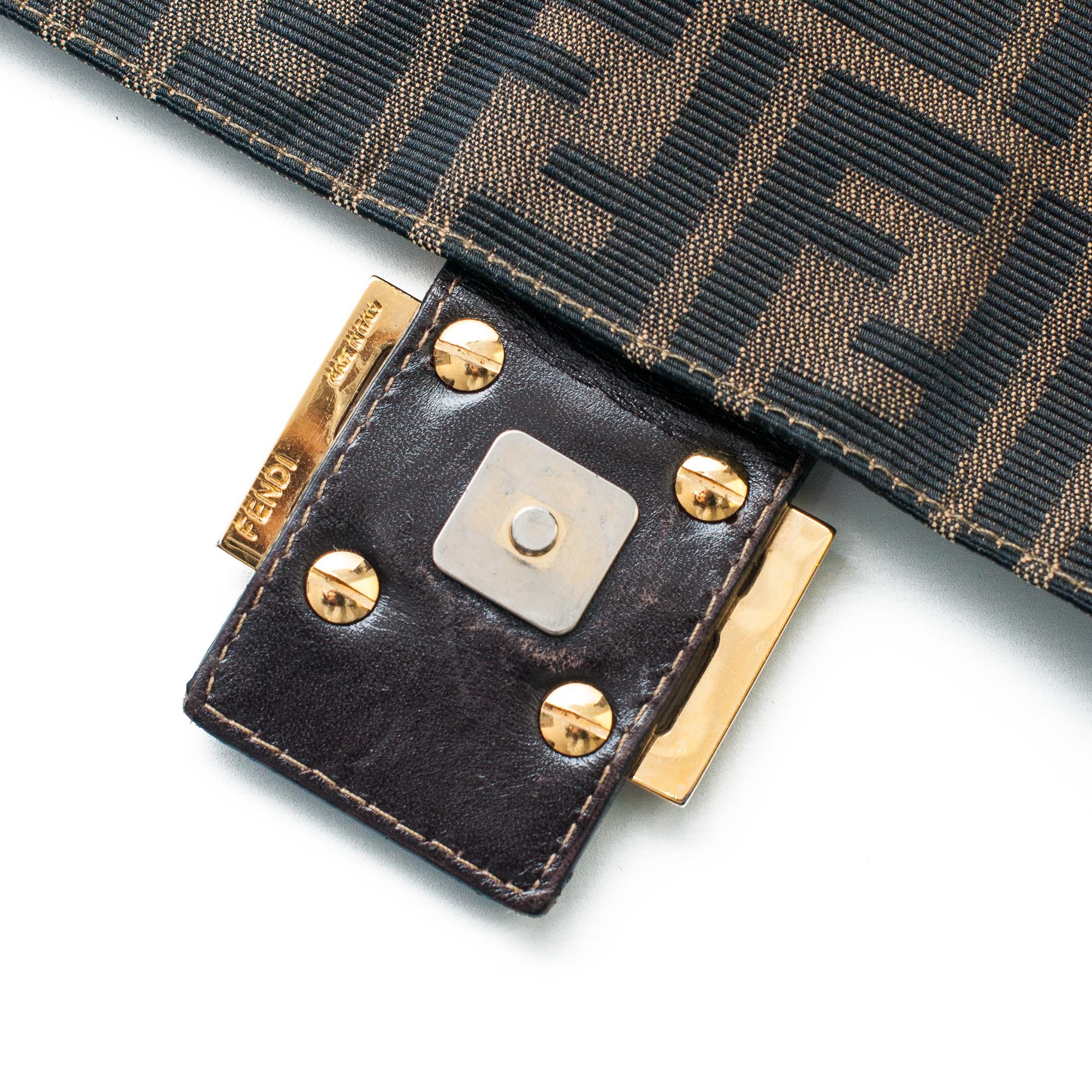 Fendi Vintage Zucca Canvas and Calfskin Leather Mama Baguette Shoulder Bag 6