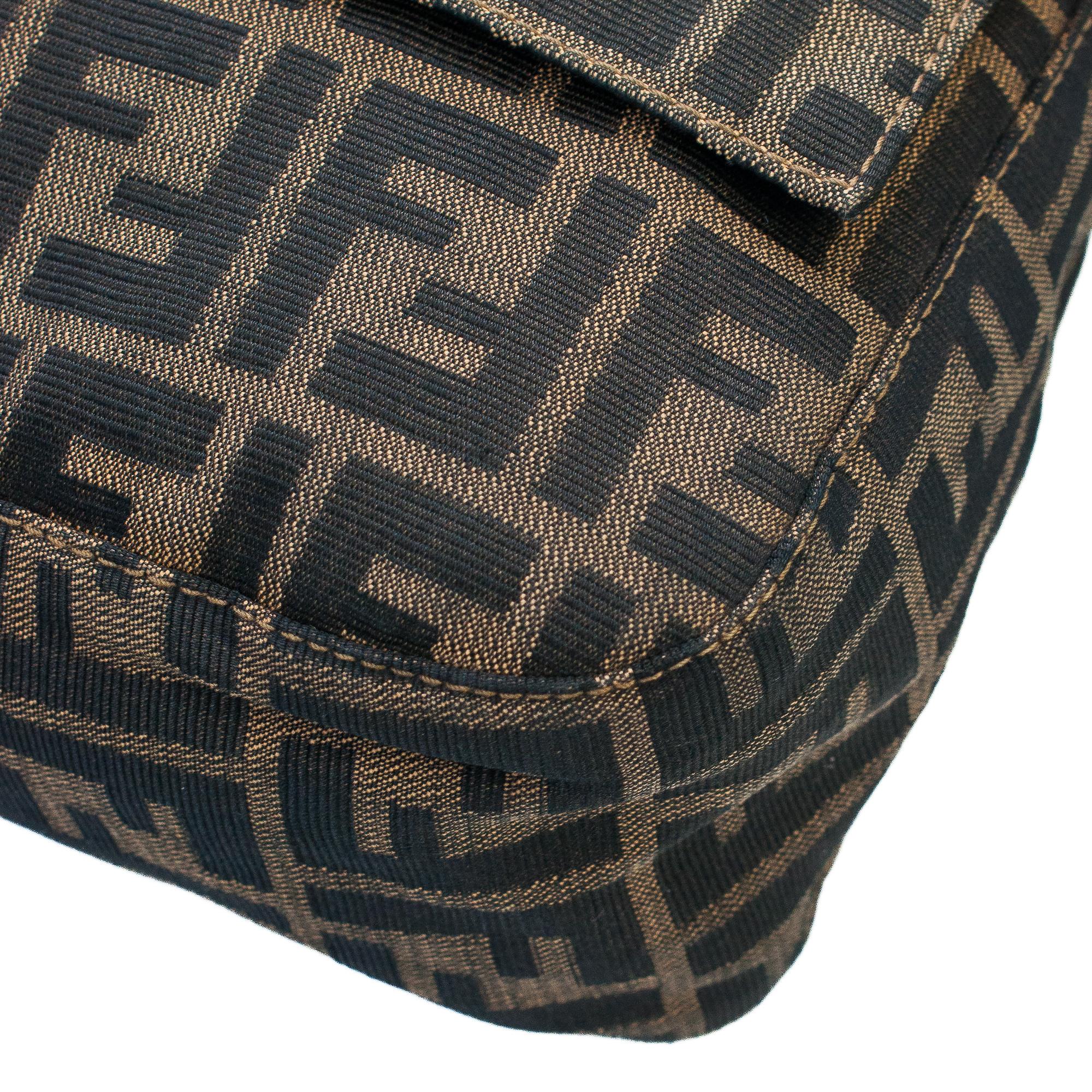 Fendi Vintage Zucca Canvas and Calfskin Leather Mama Baguette Shoulder Bag 7
