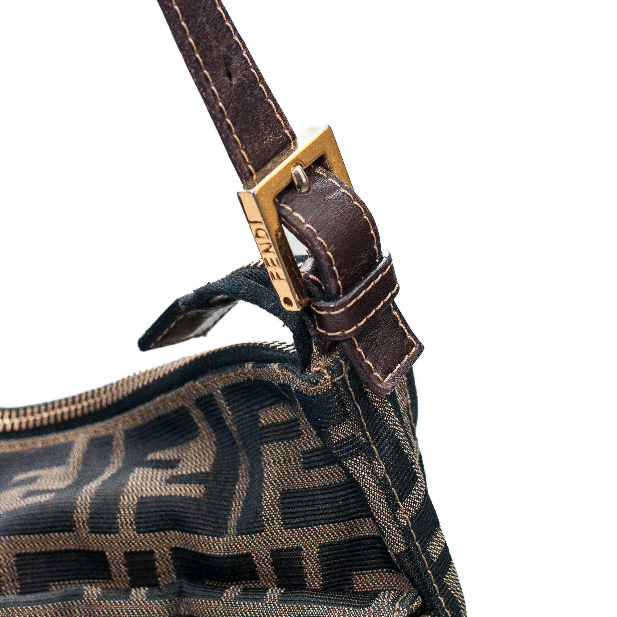 Fendi Vintage Zucca Canvas and Calfskin Leather Mama Baguette Shoulder Bag 1