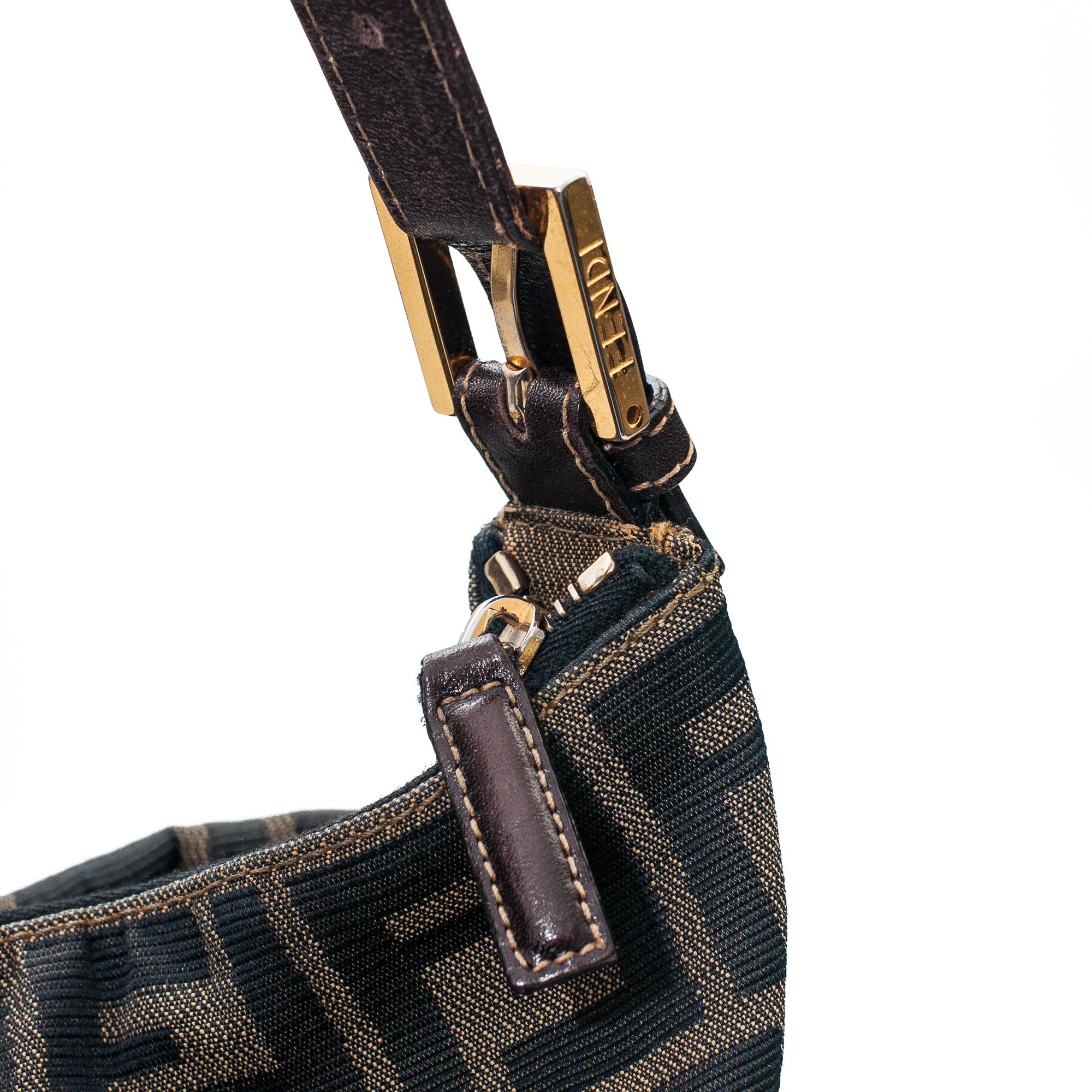 Fendi Vintage Zucca Canvas and Calfskin Leather Mama Baguette Shoulder Bag 2