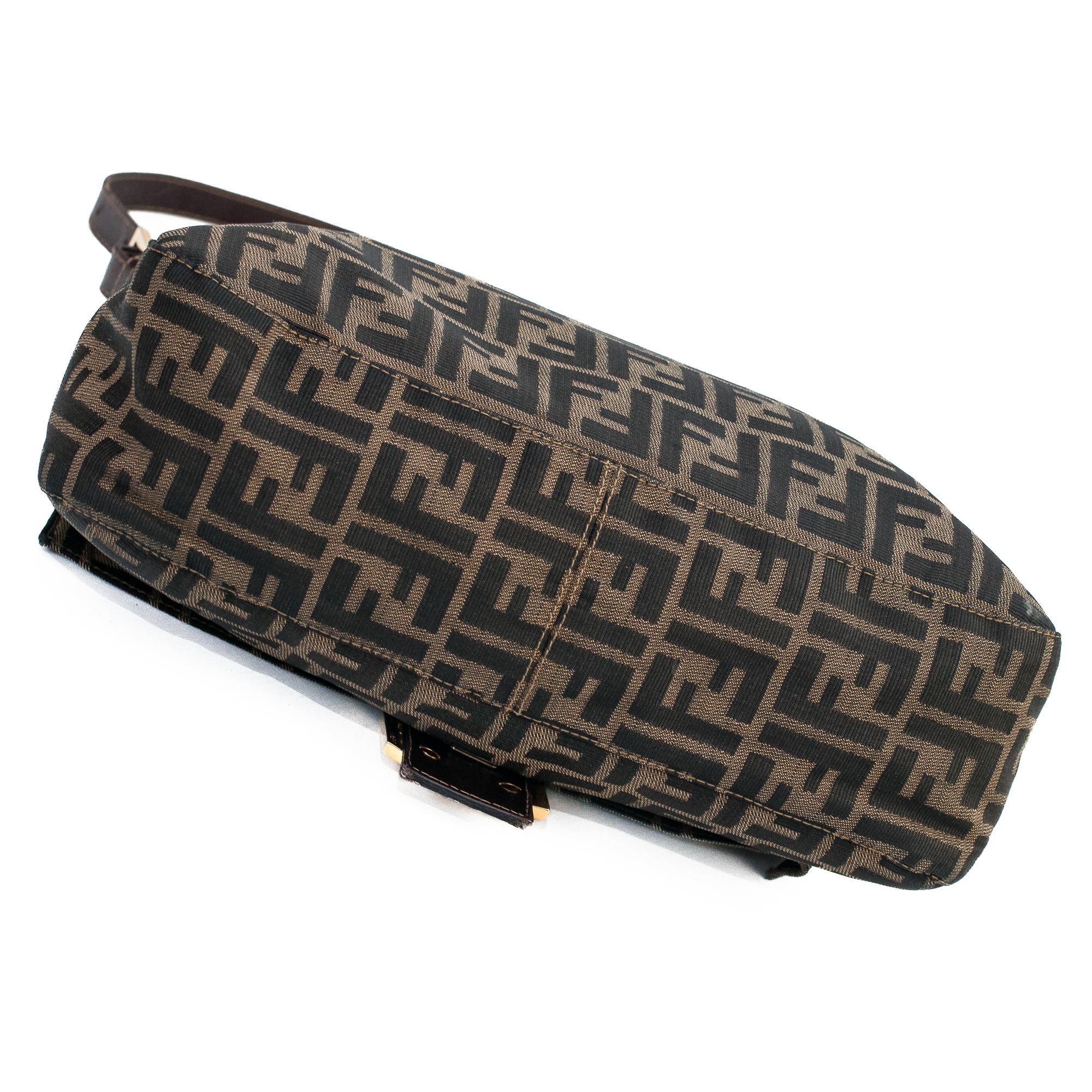 Fendi Vintage Zucca Canvas and Calfskin Leather Mama Baguette Shoulder Bag 3