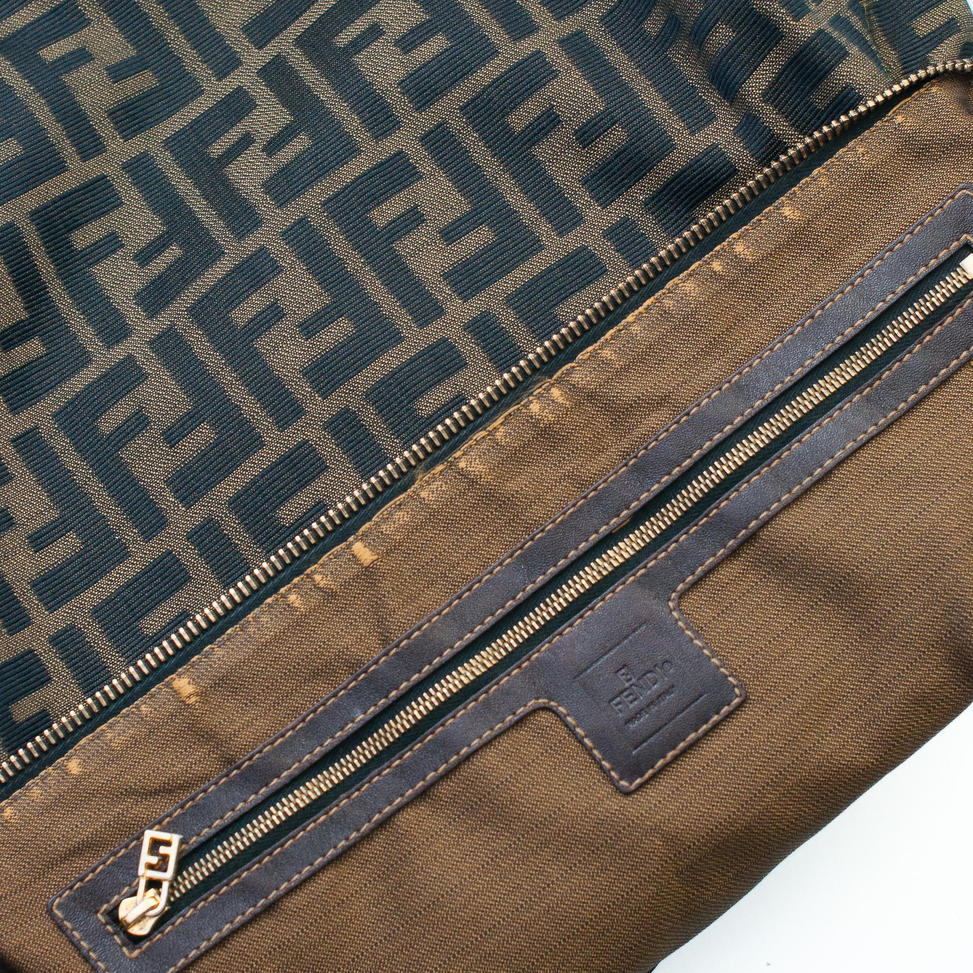 Fendi Vintage Zucca Canvas and Calfskin Leather Mama Baguette Shoulder Bag 5