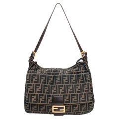 Fendi Vintage Zucca Canvas and Calfskin Leather Mama Baguette Shoulder Bag