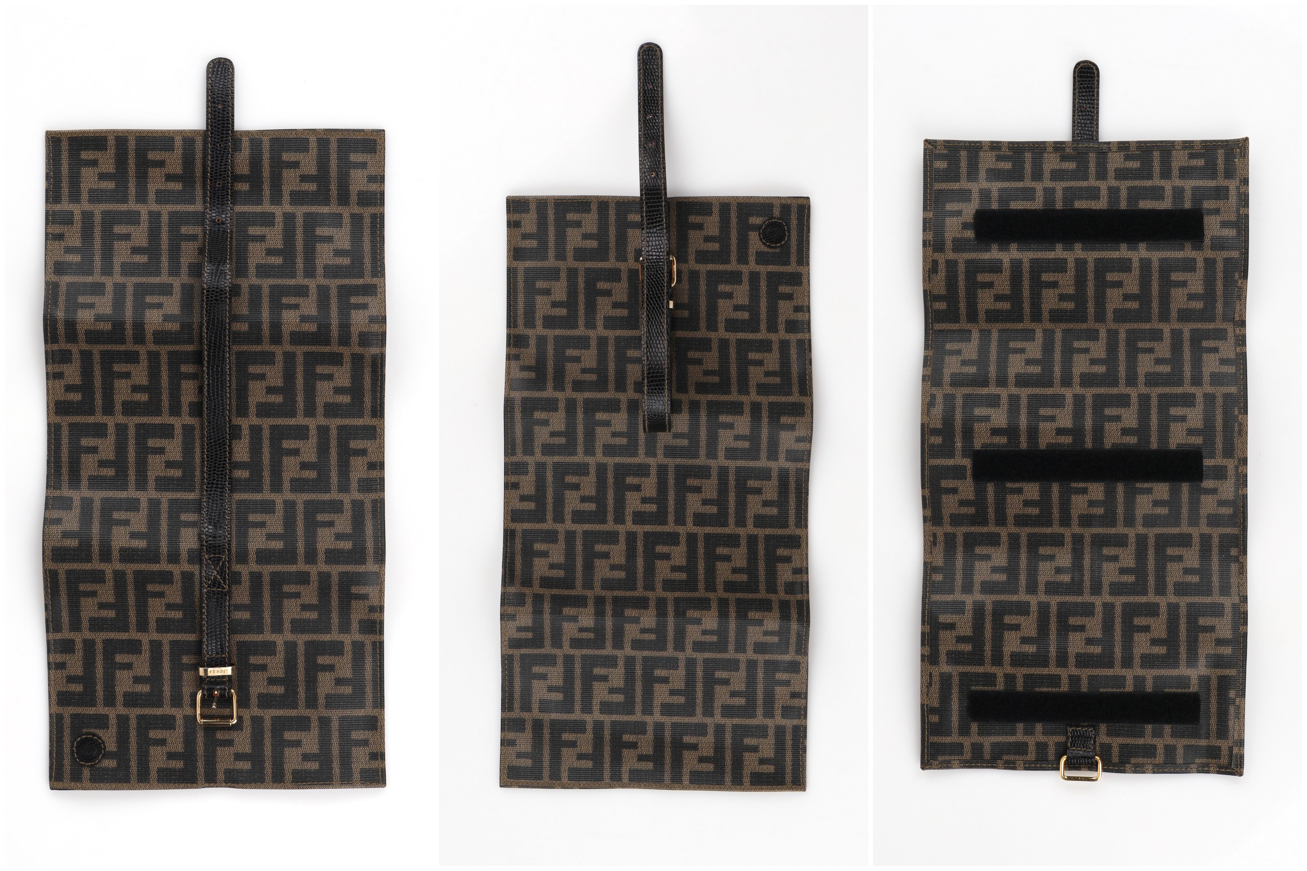 Black FENDI Vintage Zucca Clutch Handbag Detachable Pochette Pouch Bags Jewelry Roll