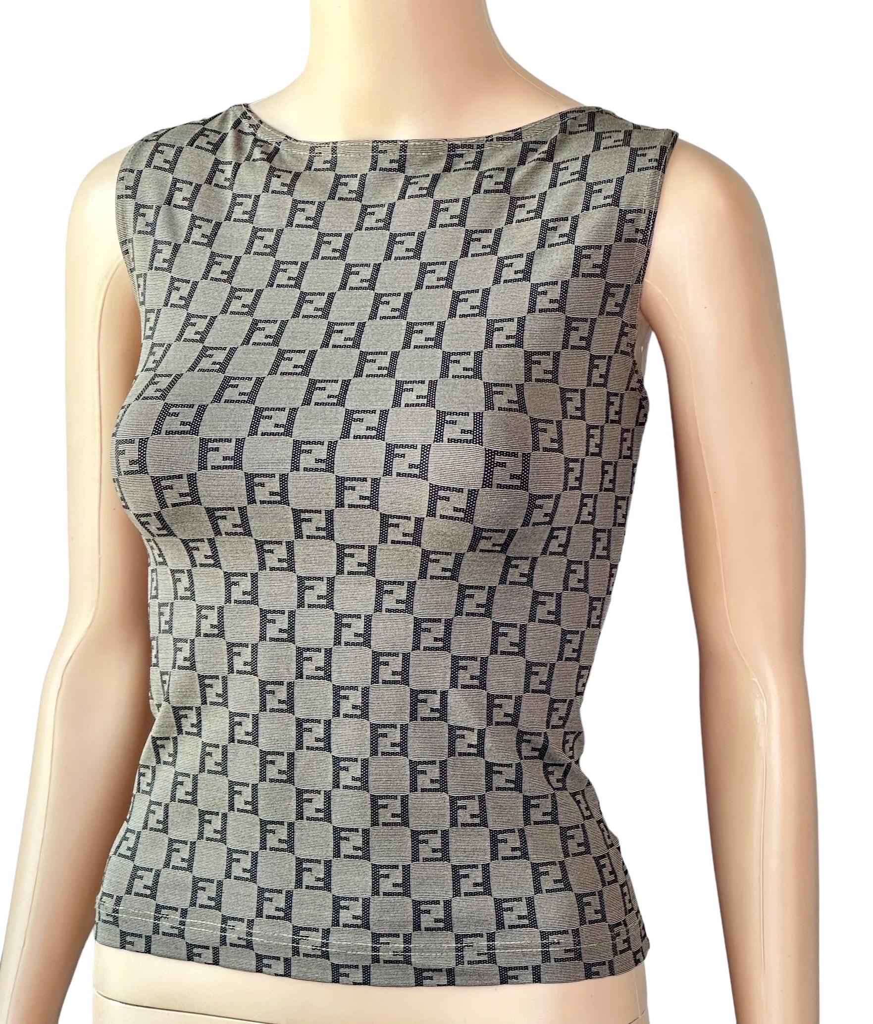 Fendi Vintage Zucca Logo Monogram Print Crop Top IT 44

