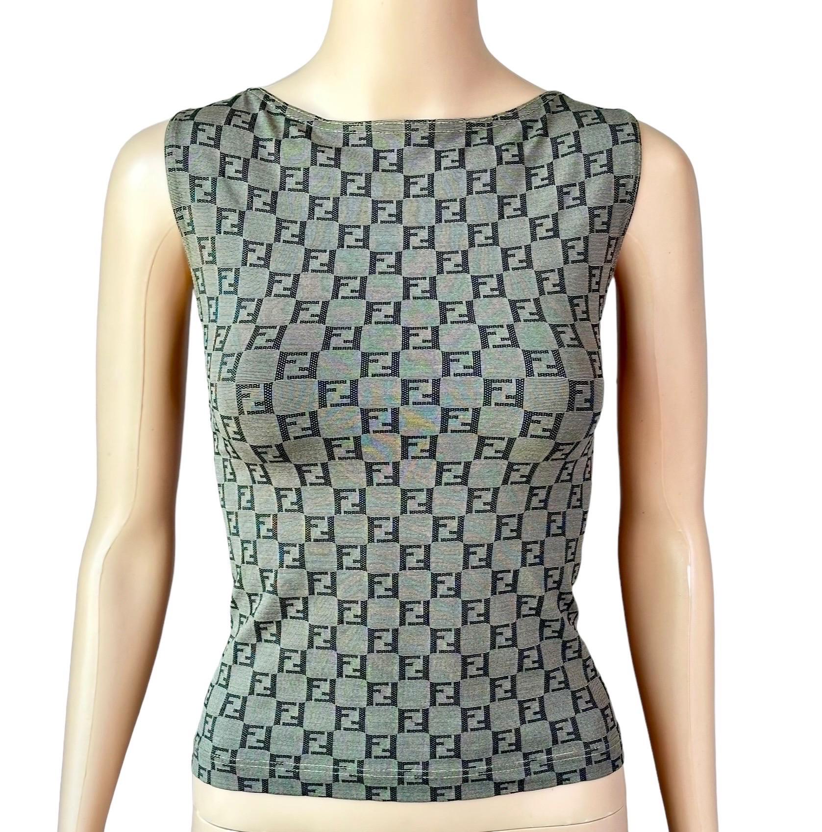 Donna Fendi Vintage Zucca Logo Monogram Print Crop Top in vendita