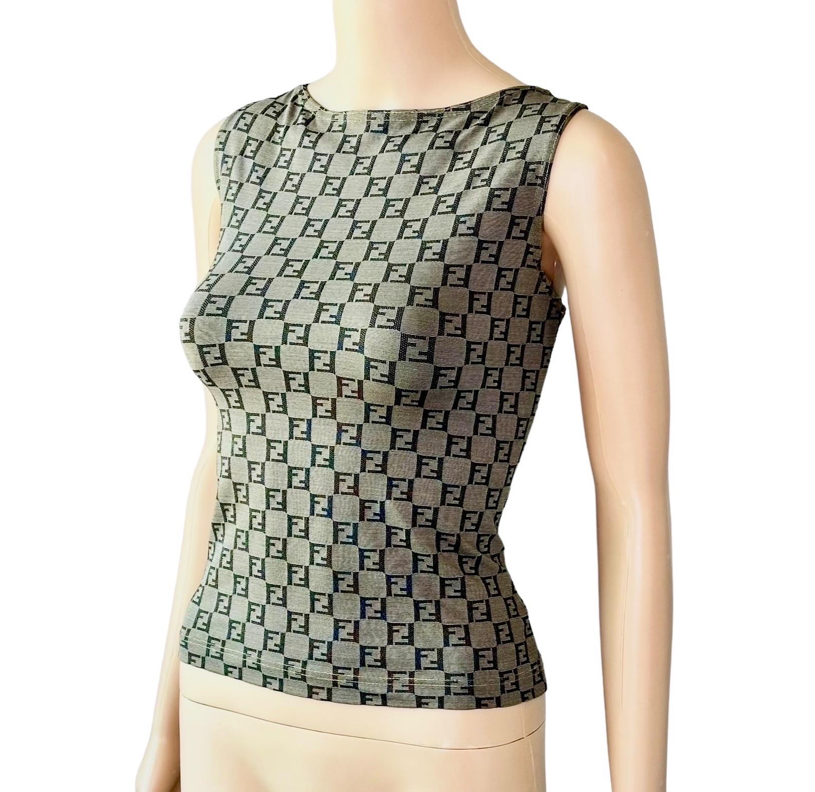 Fendi Vintage Zucca Logo Monogram Print Crop Top in vendita 1