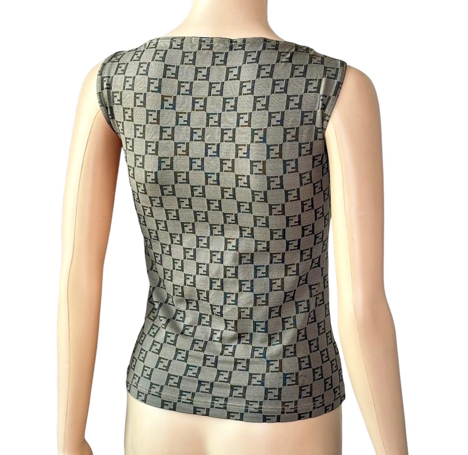 Fendi Vintage Zucca Logo Monogram Print Crop Top in vendita 2