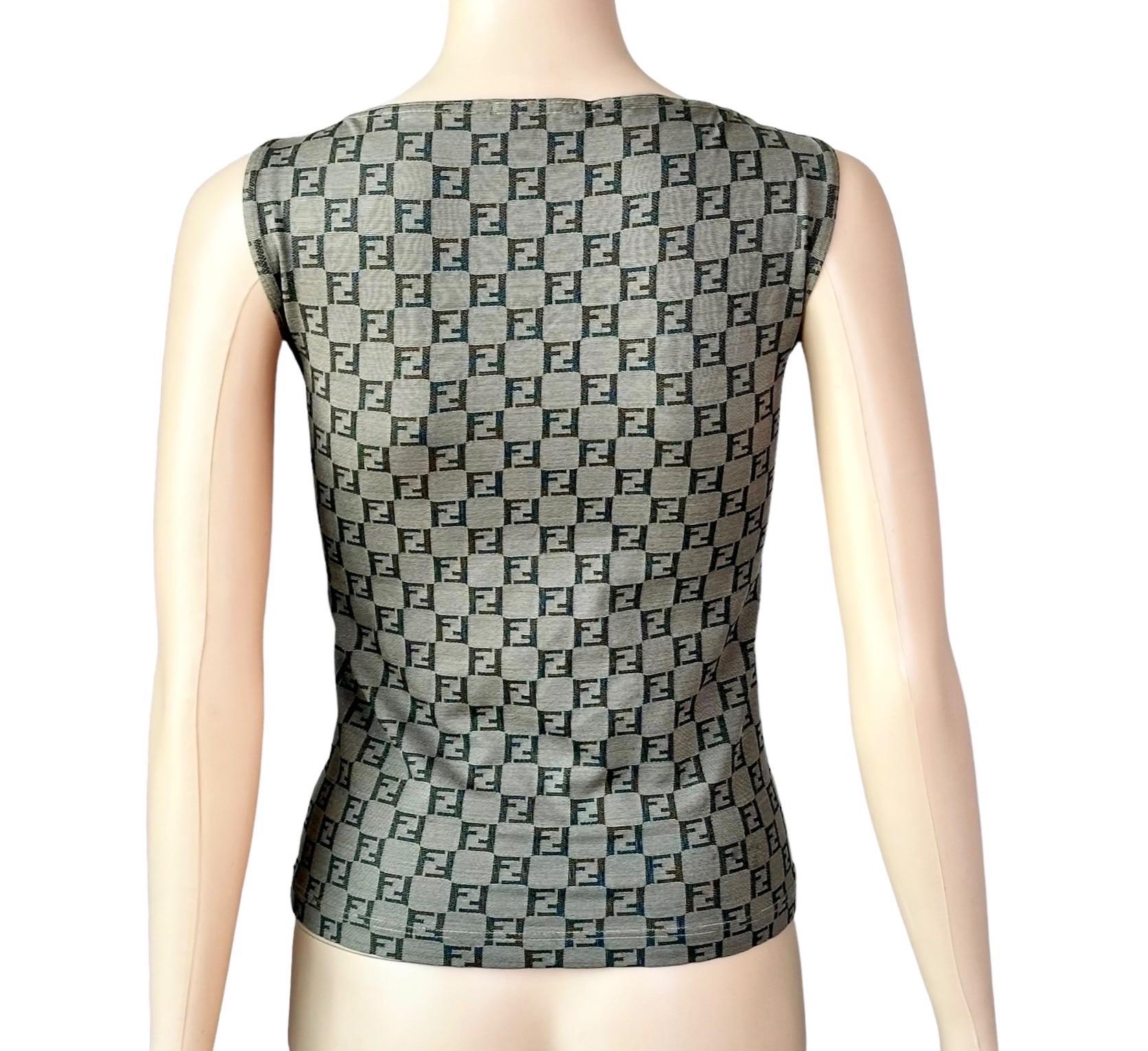 Fendi Vintage Zucca Logo Monogram Print Crop Top in vendita 3