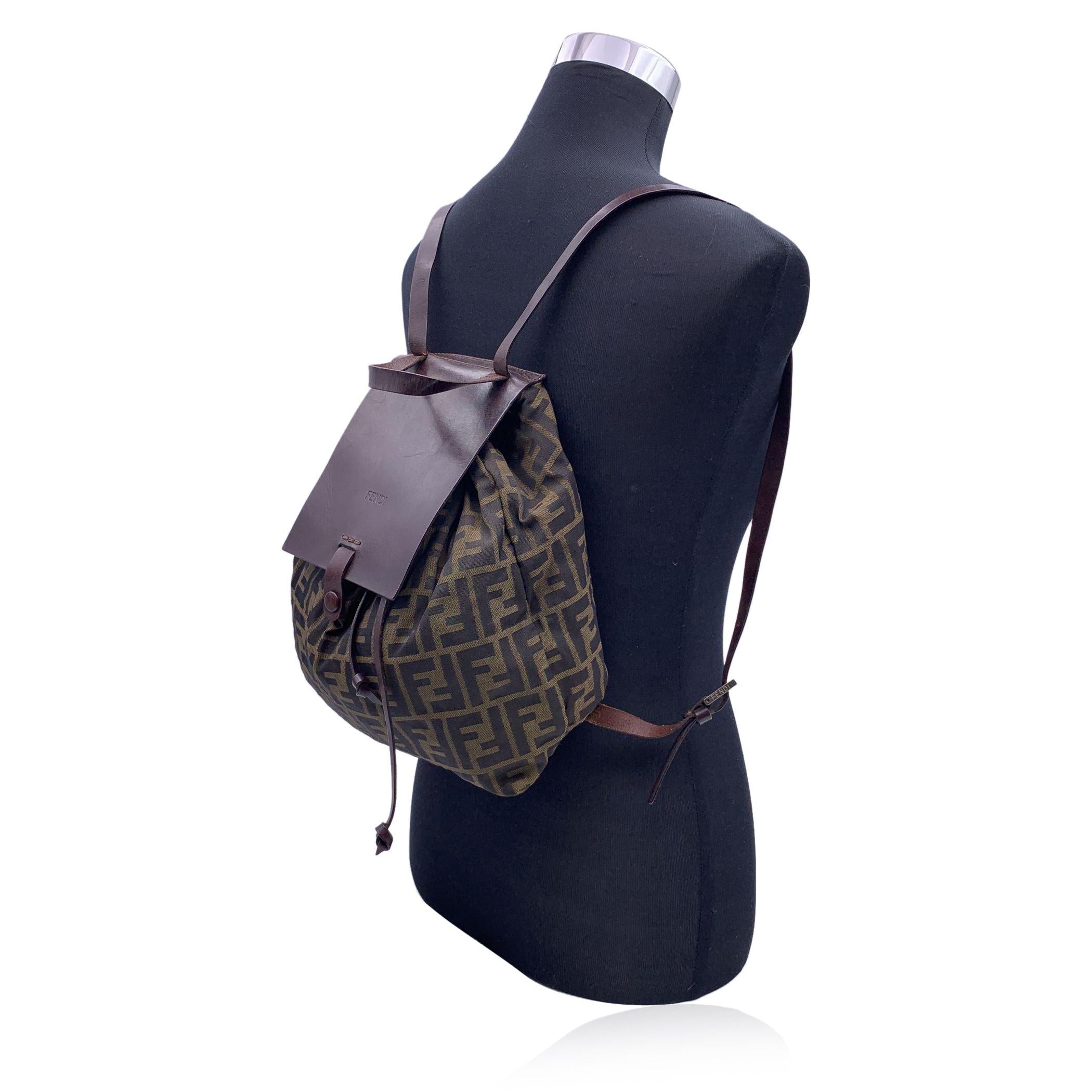 Black Fendi Vintage Zucca Monogram Canvas Drawstring Backpack Bag