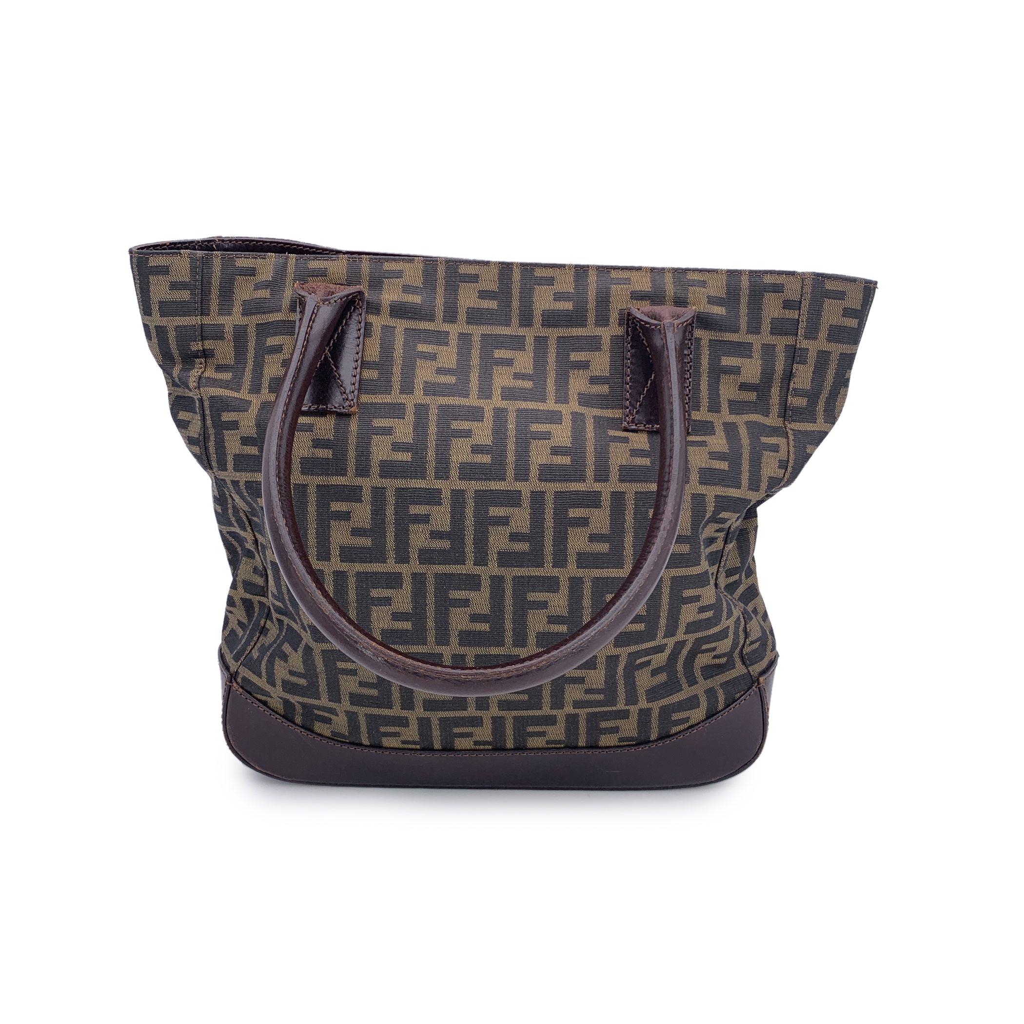 Black Fendi Vintage Zucca Monogram Canvas Tote Handbag Shoulder Bag For Sale