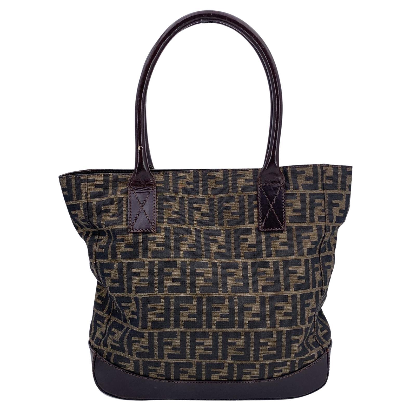 Fendi Vintage Zucca Monogram Canvas Tote Handbag Shoulder Bag For Sale