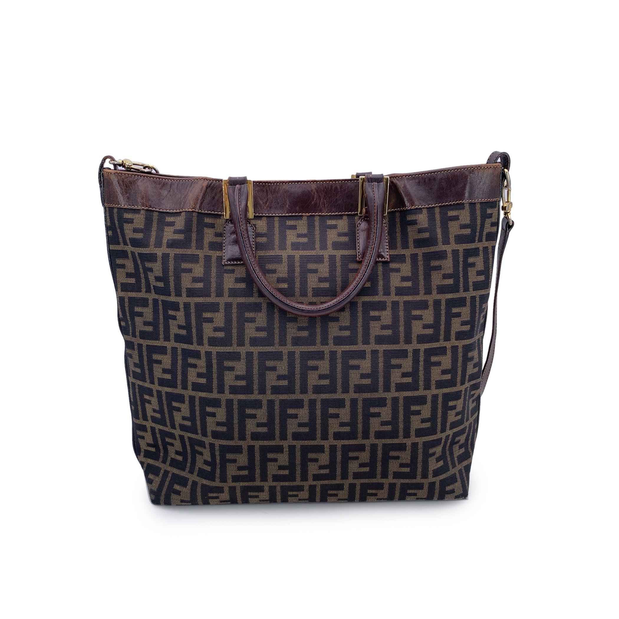 Black Fendi Vintage Zucca Monogram Canvas Tote Shoulder Bag with Strap For Sale