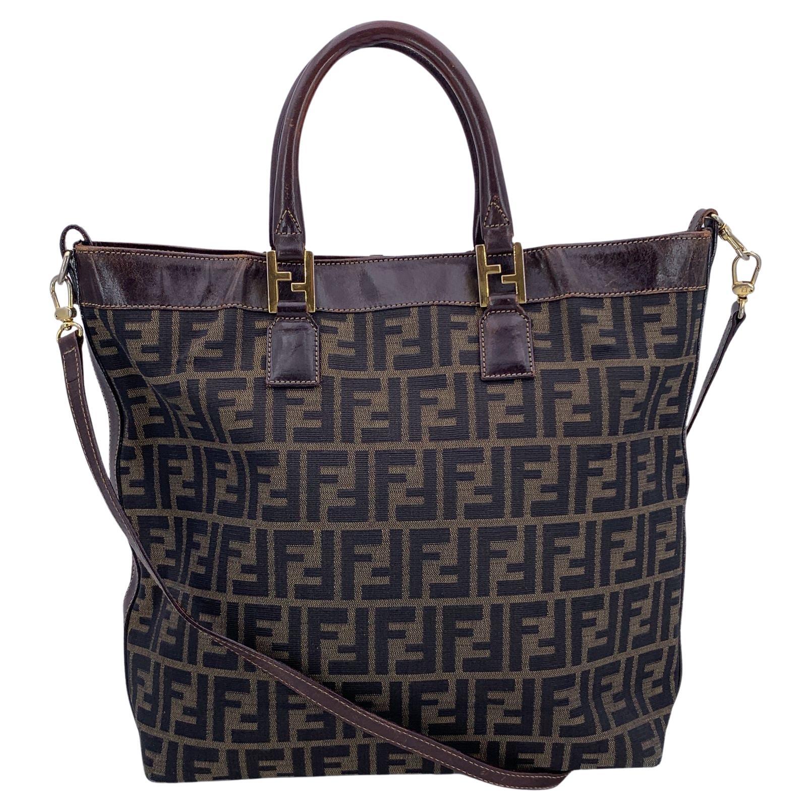 Fendi Vintage Zucca Monogram Canvas Tote Shoulder Bag with Strap For Sale