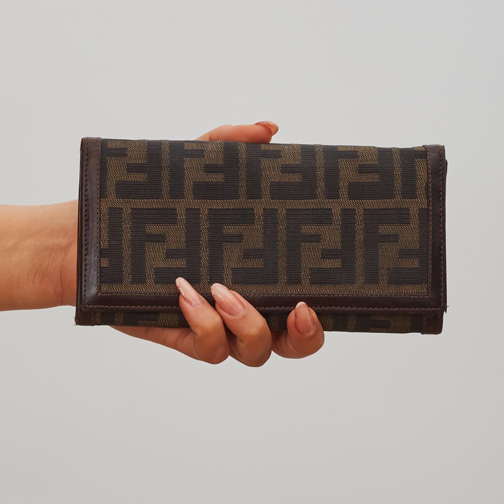 Fendi Vintage Zucca Print Brown Flap Wallet 2