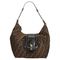 Fendi Used Zucca Print Brown Hobo Bag & Wallet