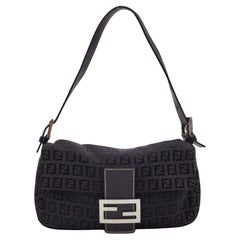 Fendi Vintage Zucca Print Ff Black Canvas Baguette Bag