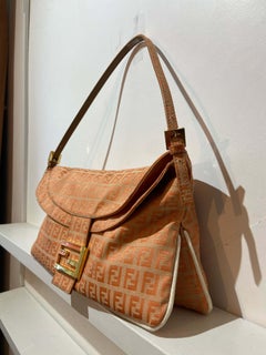 Fendi Vintage Zucca Print Pink Salmon Baguette Bag