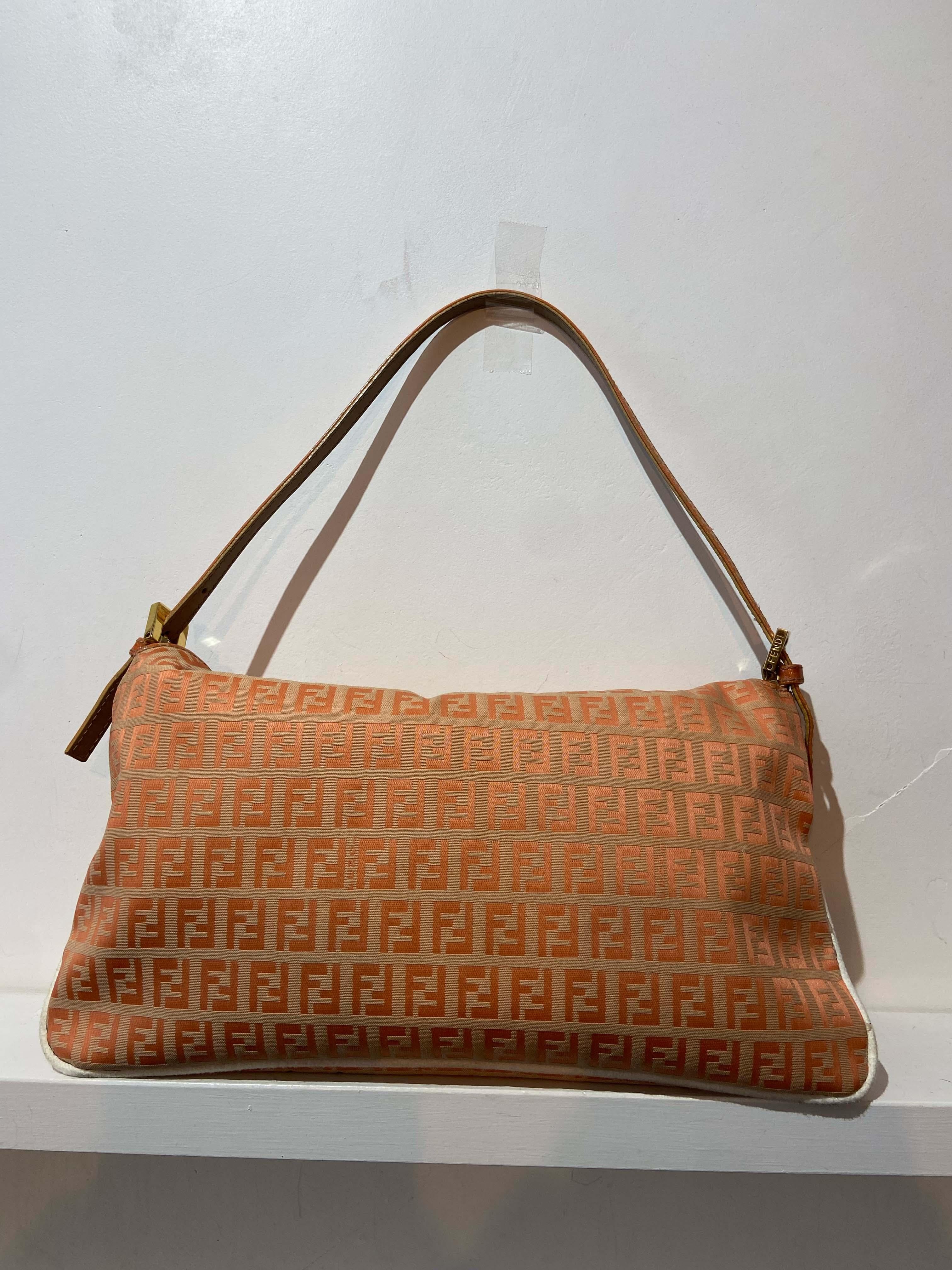 Fendi Vintage Zucca Print Pink Salmon Baguette Bag For Sale 1