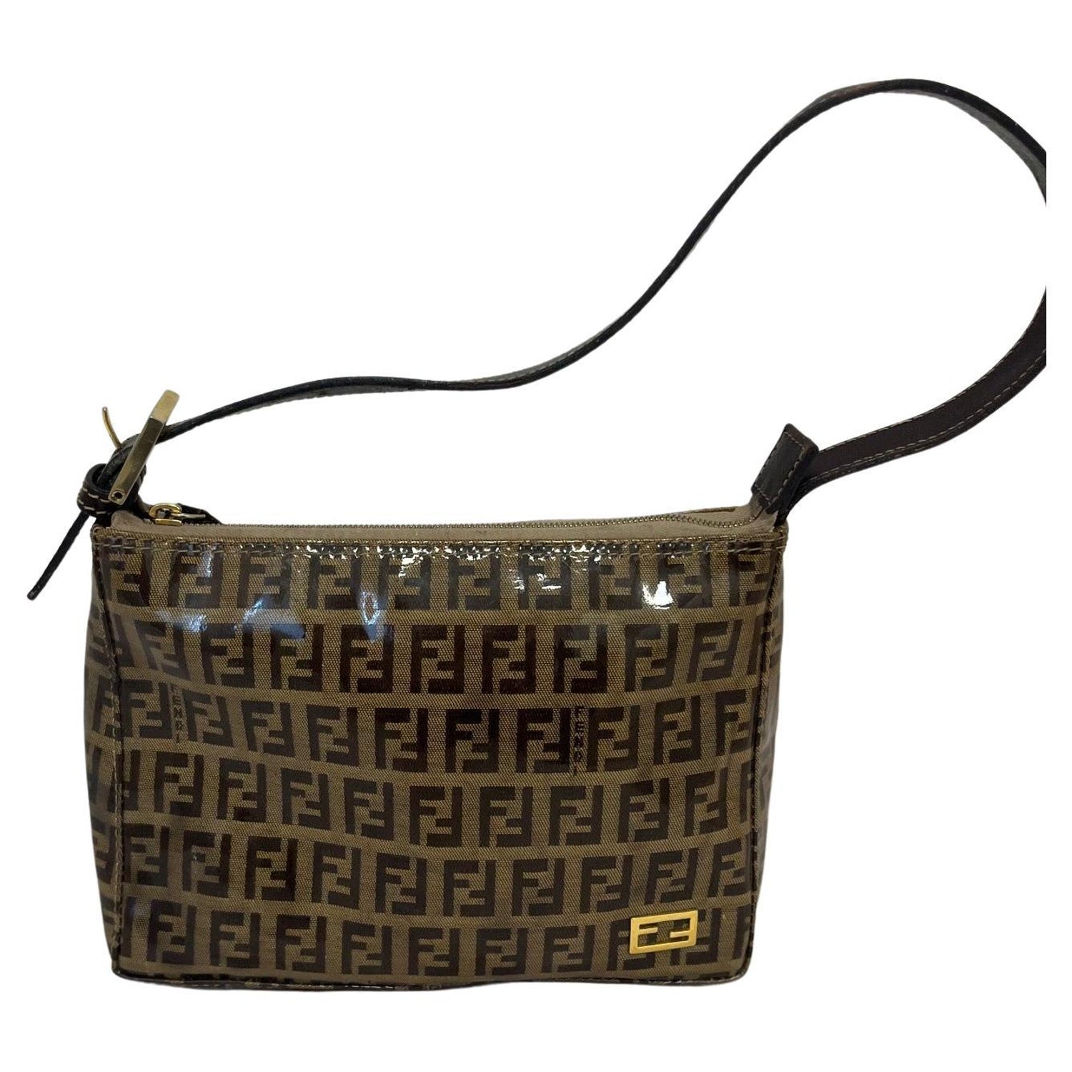Vintage Authentic Fendi Brown Canvas Fabric Zucchino Shoulder Bag Italy  MEDIUM For Sale at 1stDibs