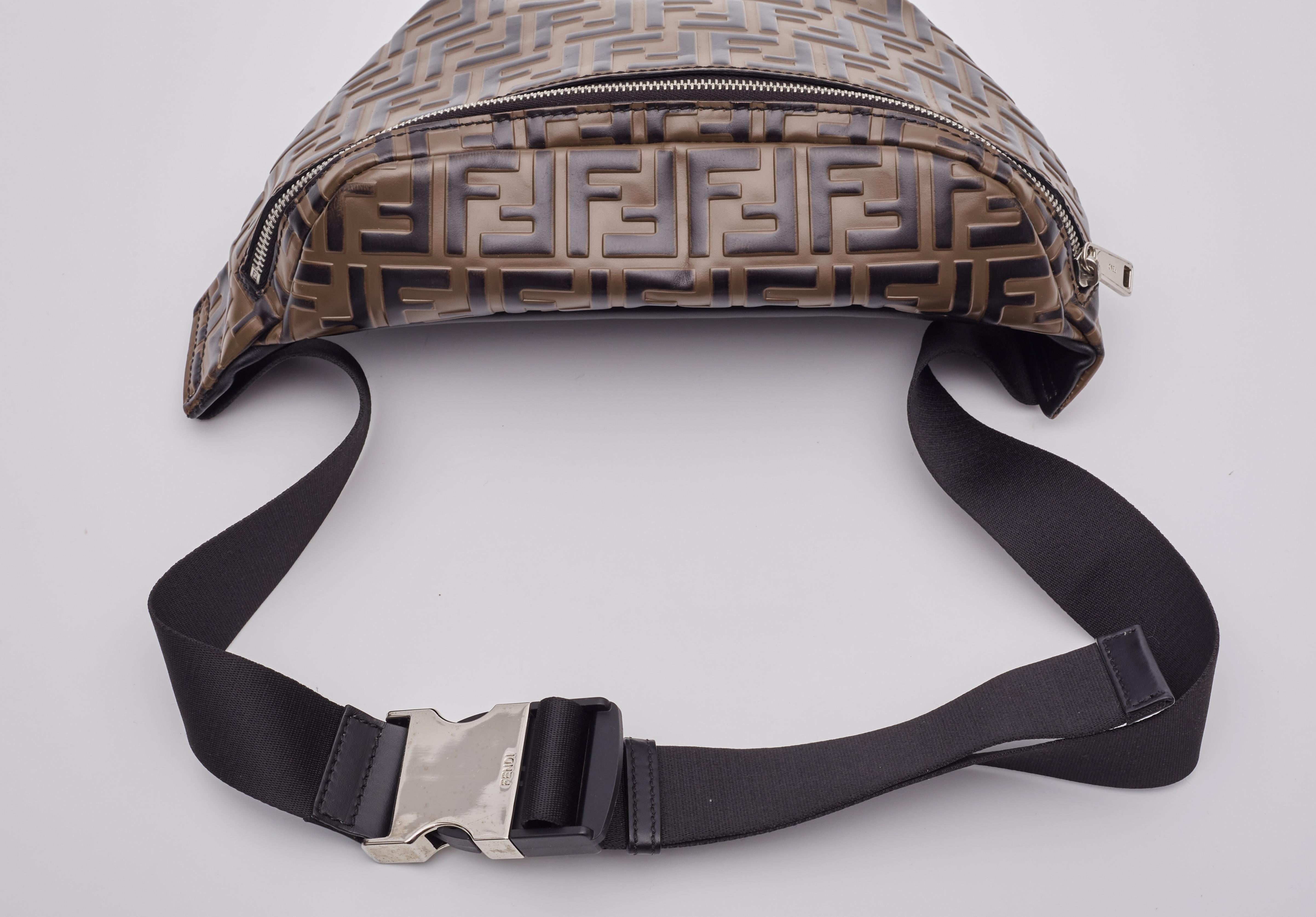 Fendi Vitello Brown FF 1974 Embossed Belt Bag For Sale 1