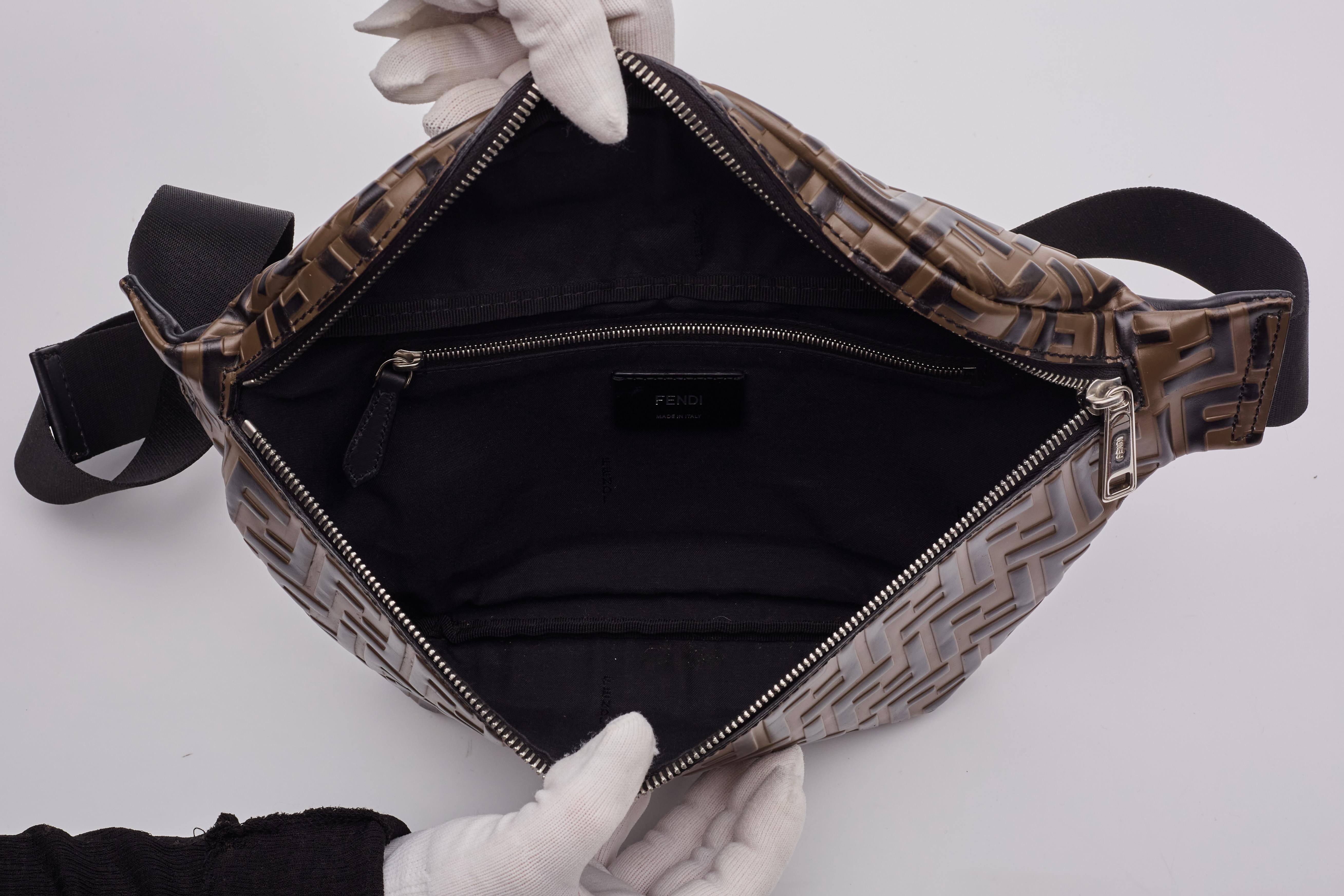 Fendi Vitello Brown FF 1974 Embossed Belt Bag For Sale 2