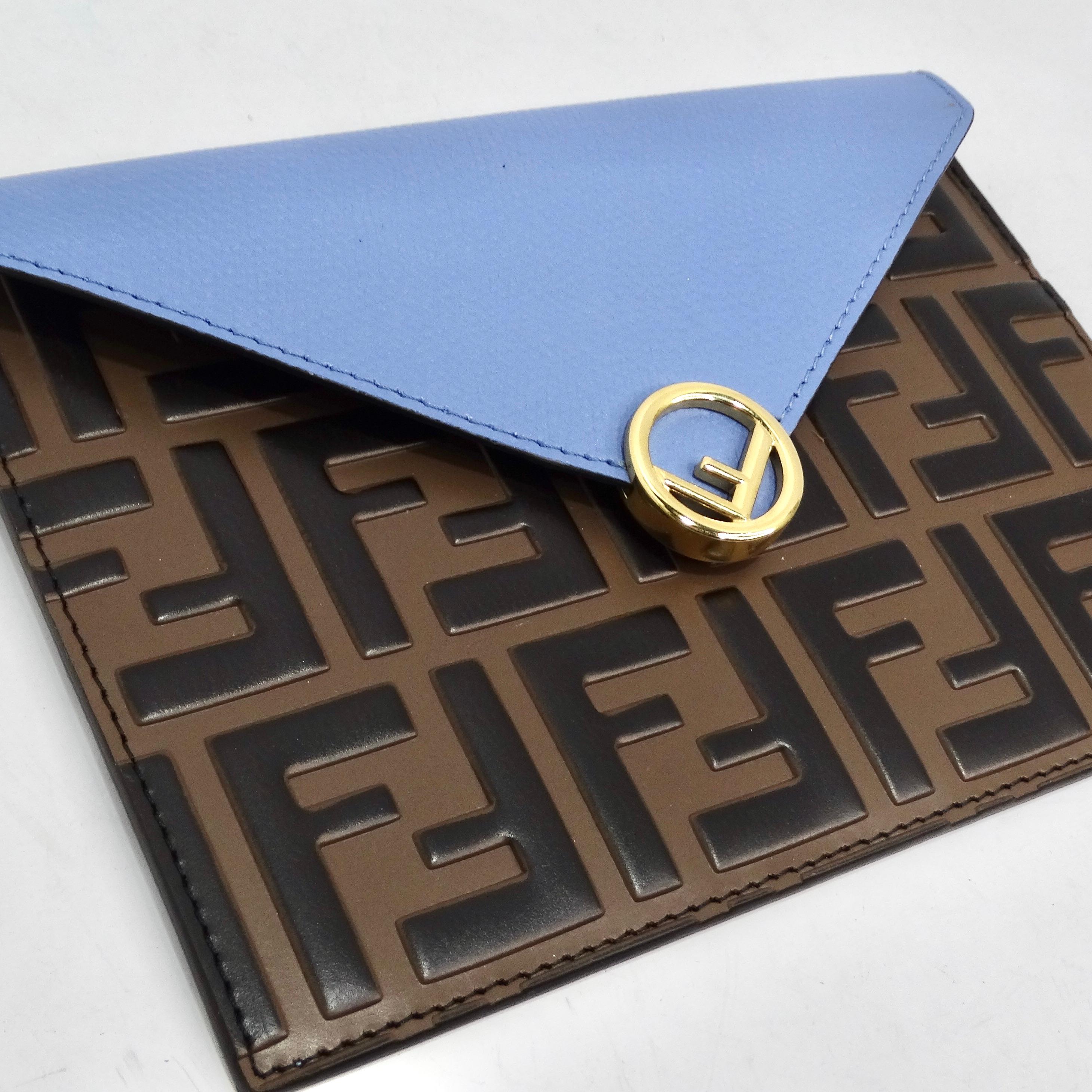 Fendi Vitello Cruise Bi-Color Embossed Flat Envelope Pouch In Excellent Condition For Sale In Scottsdale, AZ