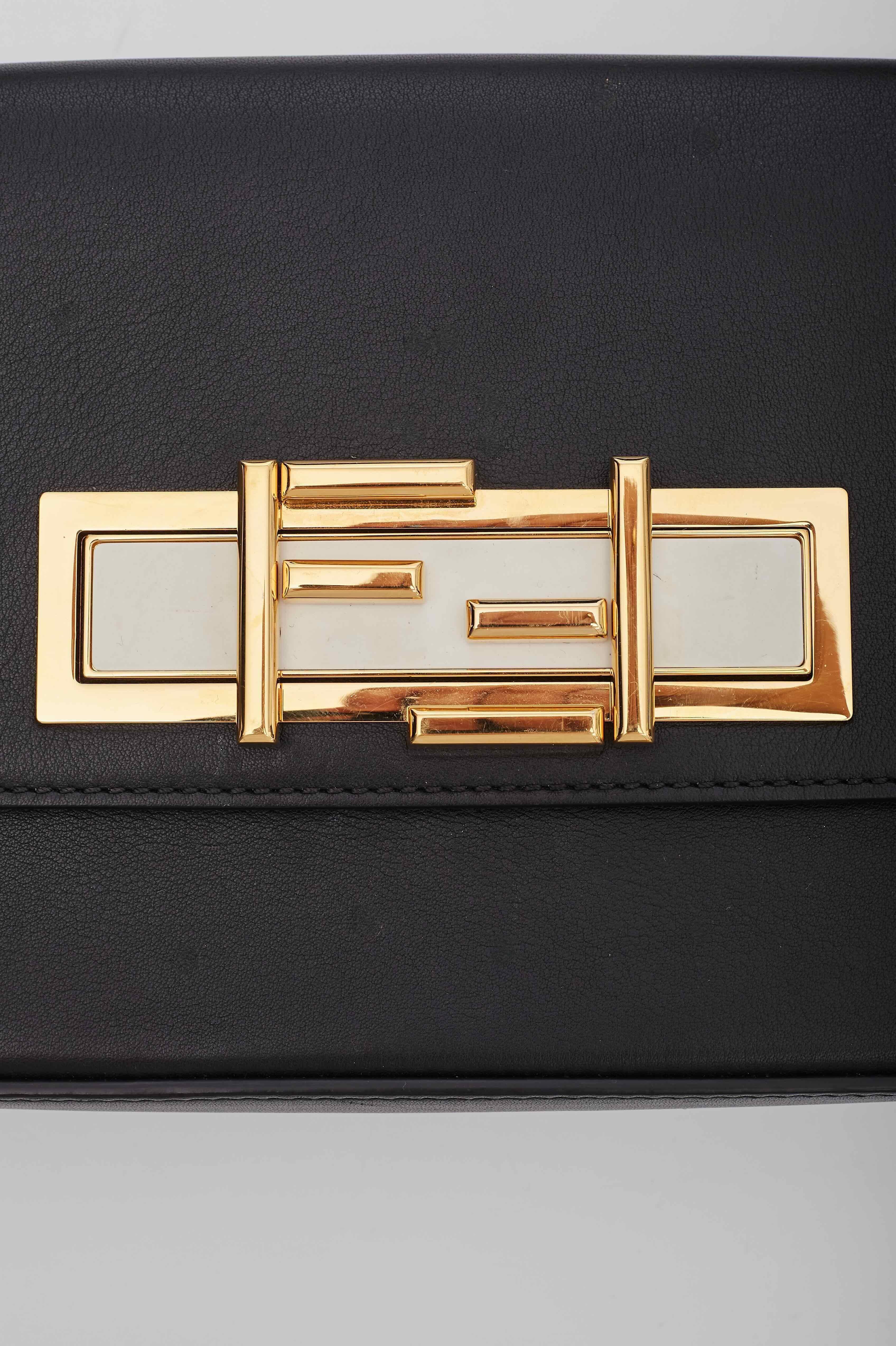 Fendi Vitello Dolce Bi-color 3baguette Shoulder Bag Black 2