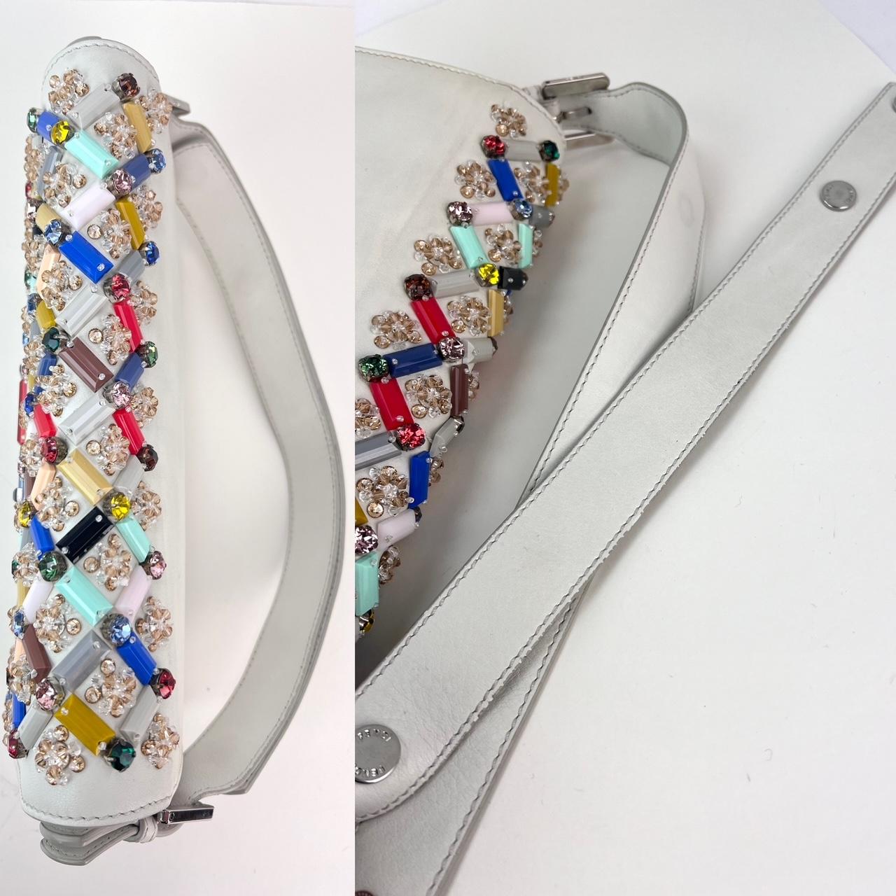 Fendi Vitello Dolce Crystal Baguette Shoulder Bag White Multicolor In Good Condition In Freehold, NJ