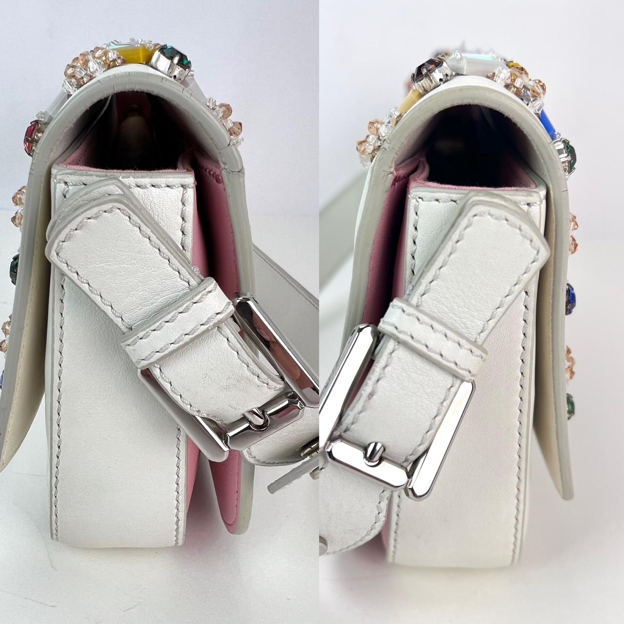 Fendi Vitello Dolce Crystal Baguette Shoulder Bag White Multicolor 3