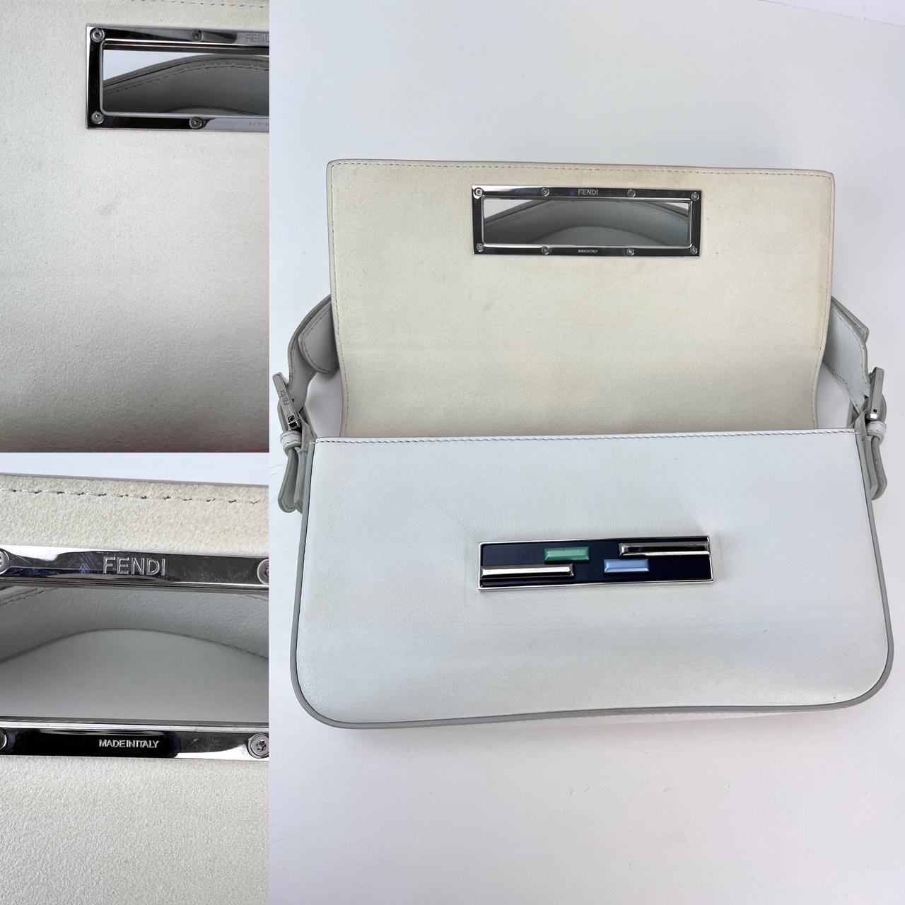 Fendi Vitello Dolce Crystal Baguette Shoulder Bag White Multicolor 4