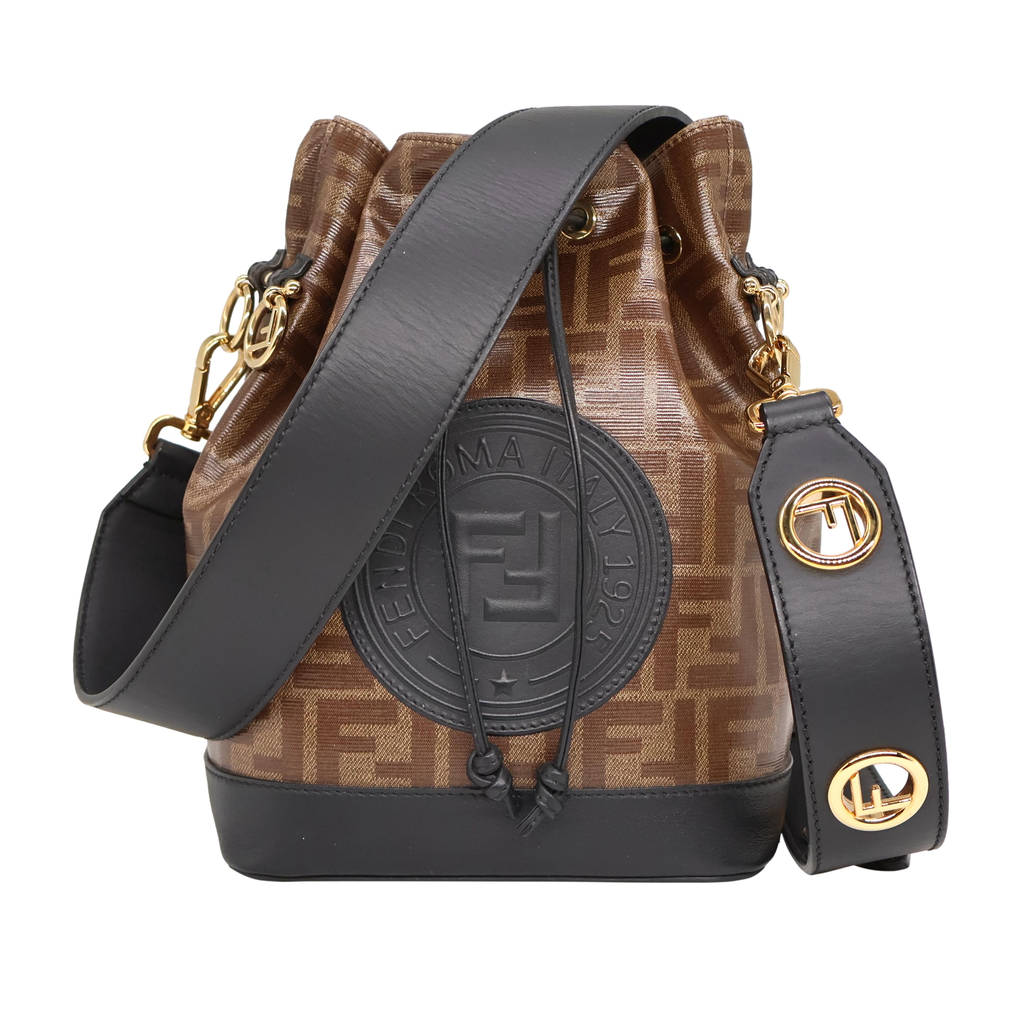 Fendi Vitello Grace 1974 Monogram Zucca Grande Mon Tresor Bucket Bag, 2020. This iconic bucket bag was first introduced in the early 1970's under the direction of Karl Lagerfield who was the creative director throughout the 2000's. This specific Mon