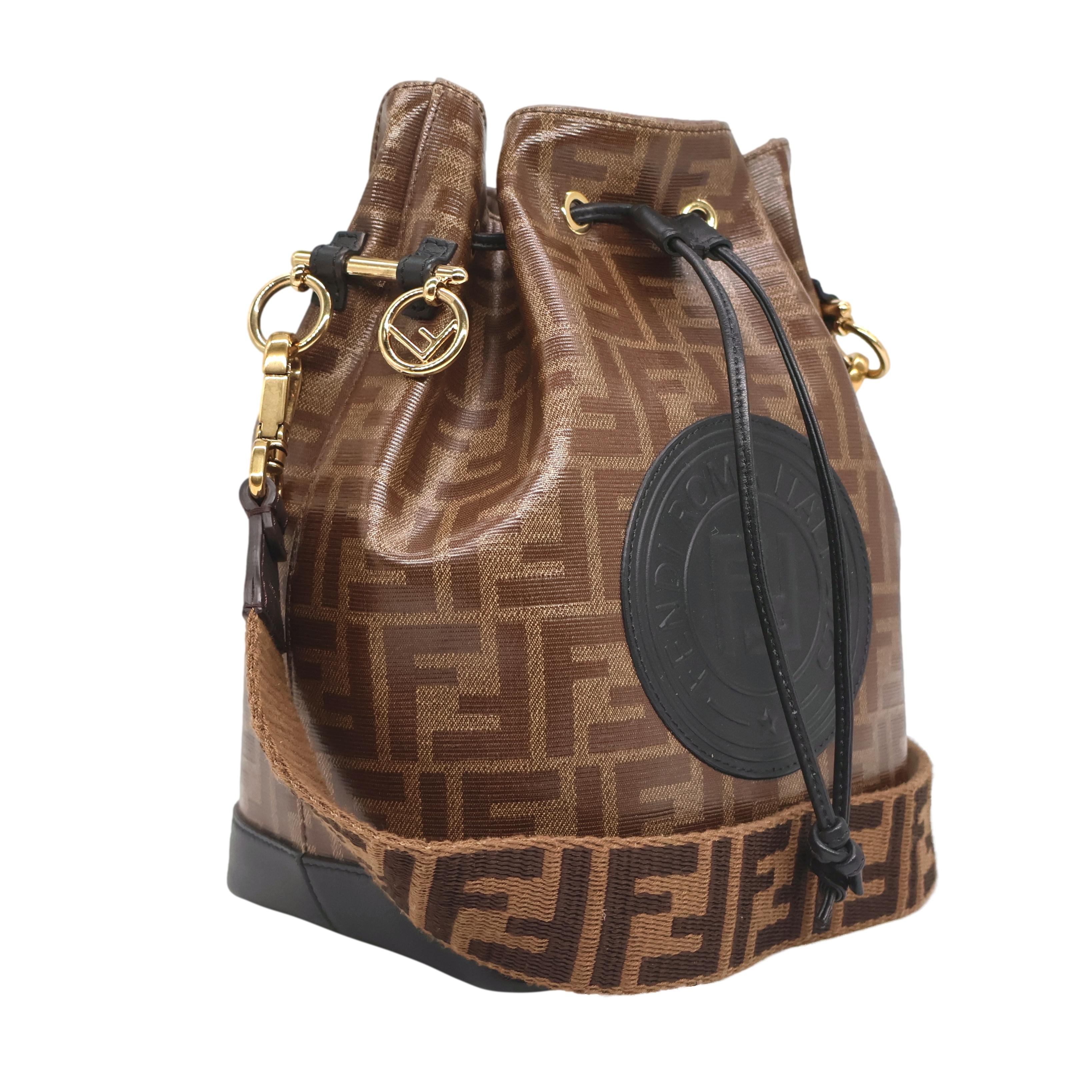Black Fendi Vitello Grace 1974 Monogram Zucca Grande Mon Tresor Bucket Bag, 2020. For Sale