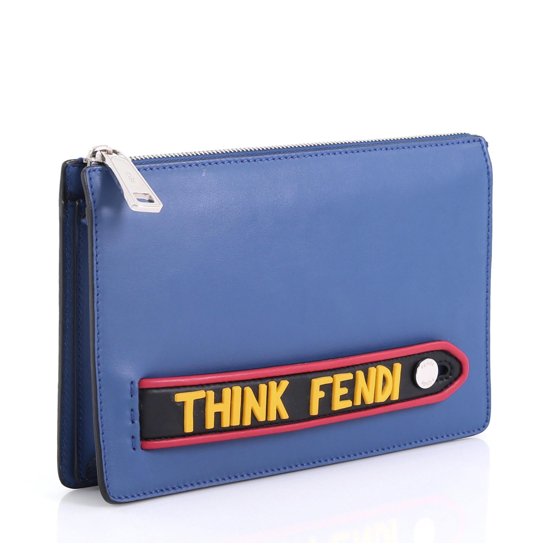 Blue Fendi Vocabulary Pouch Inlaid Leather Smal