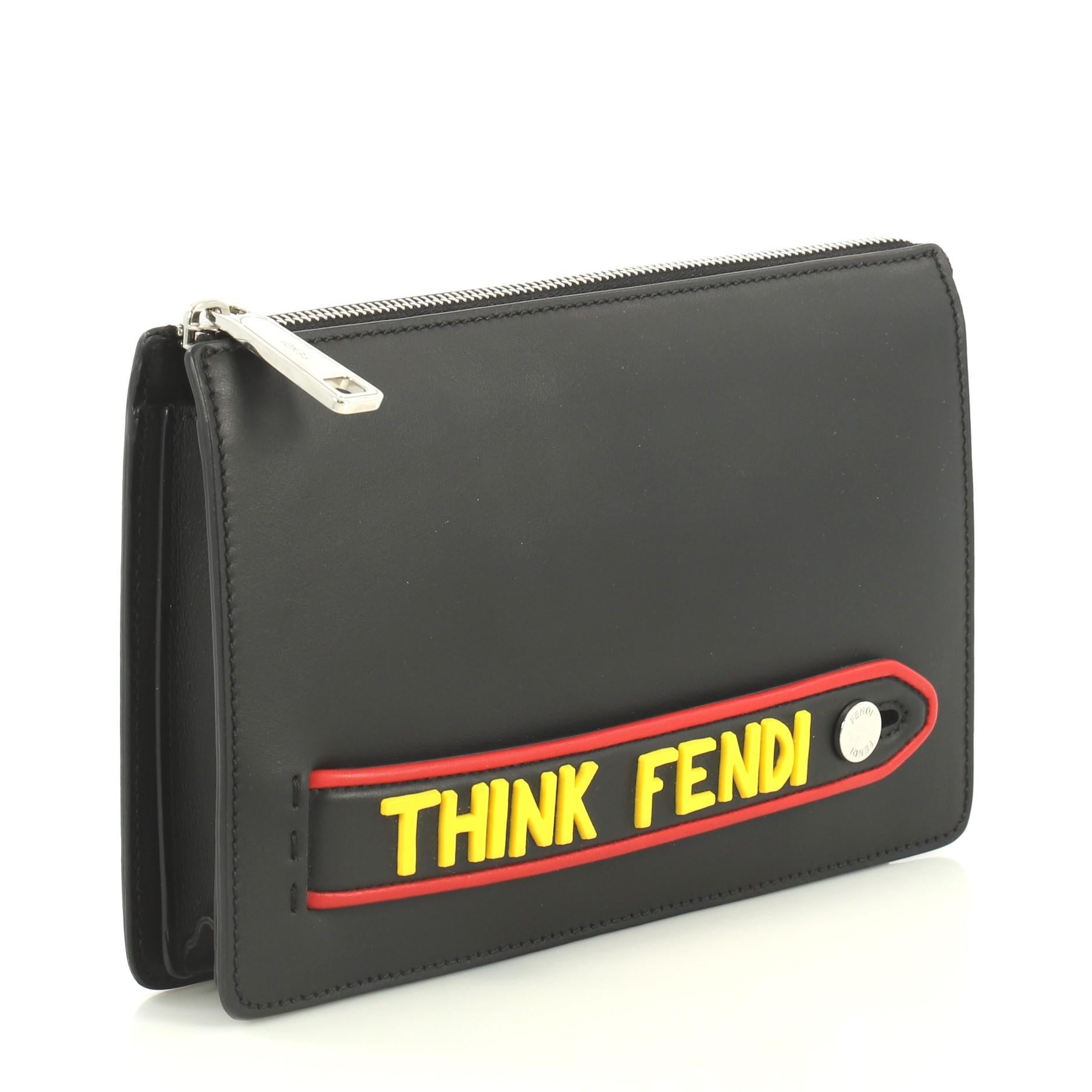 Black Fendi Vocabulary Pouch Inlaid Leather Small