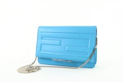 Fendi Wallet on Chain Vitello Tube Flap 3fz0911 Blue Leather Cross Body Bag