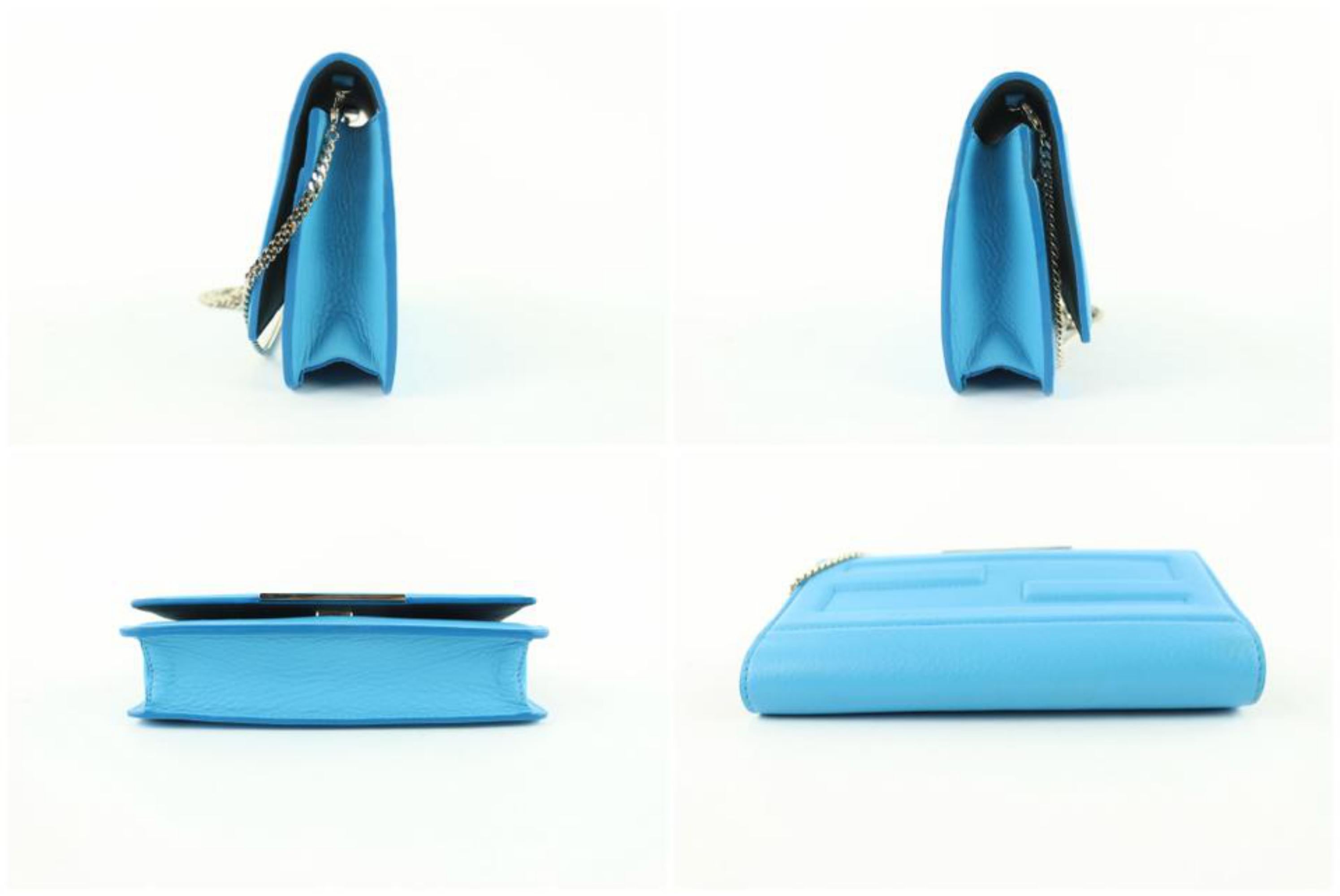 Fendi Wallet on Chain Vitello Tube Flap 3fz0911 Blue Leather Cross Body Bag For Sale 2