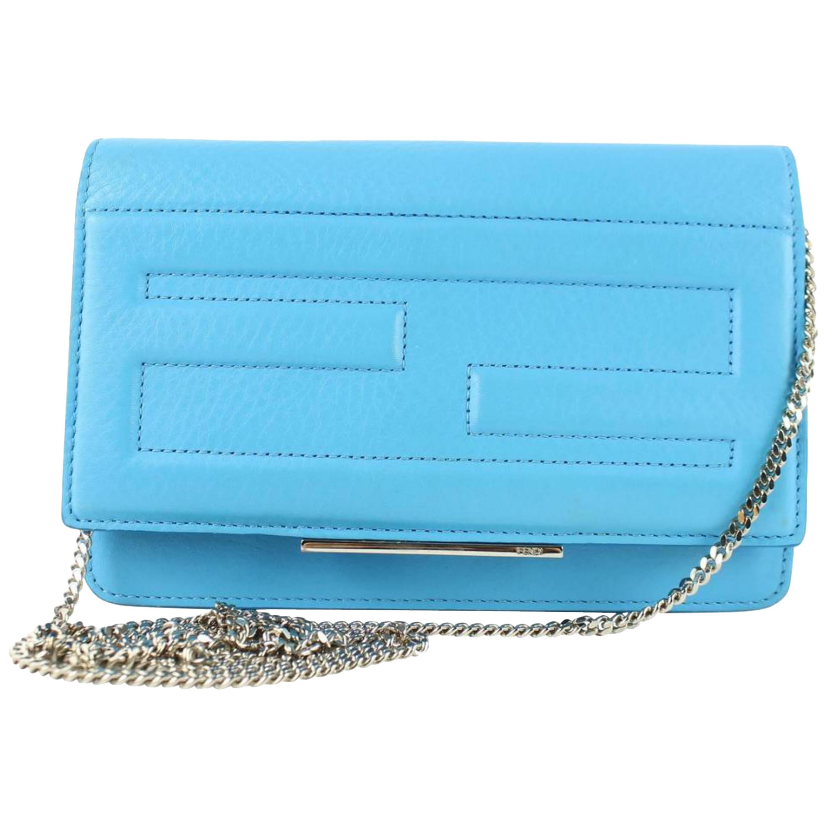 Fendi Wallet on Chain Vitello Tube Flap 3fz0911 Blue Leather Cross Body Bag For Sale