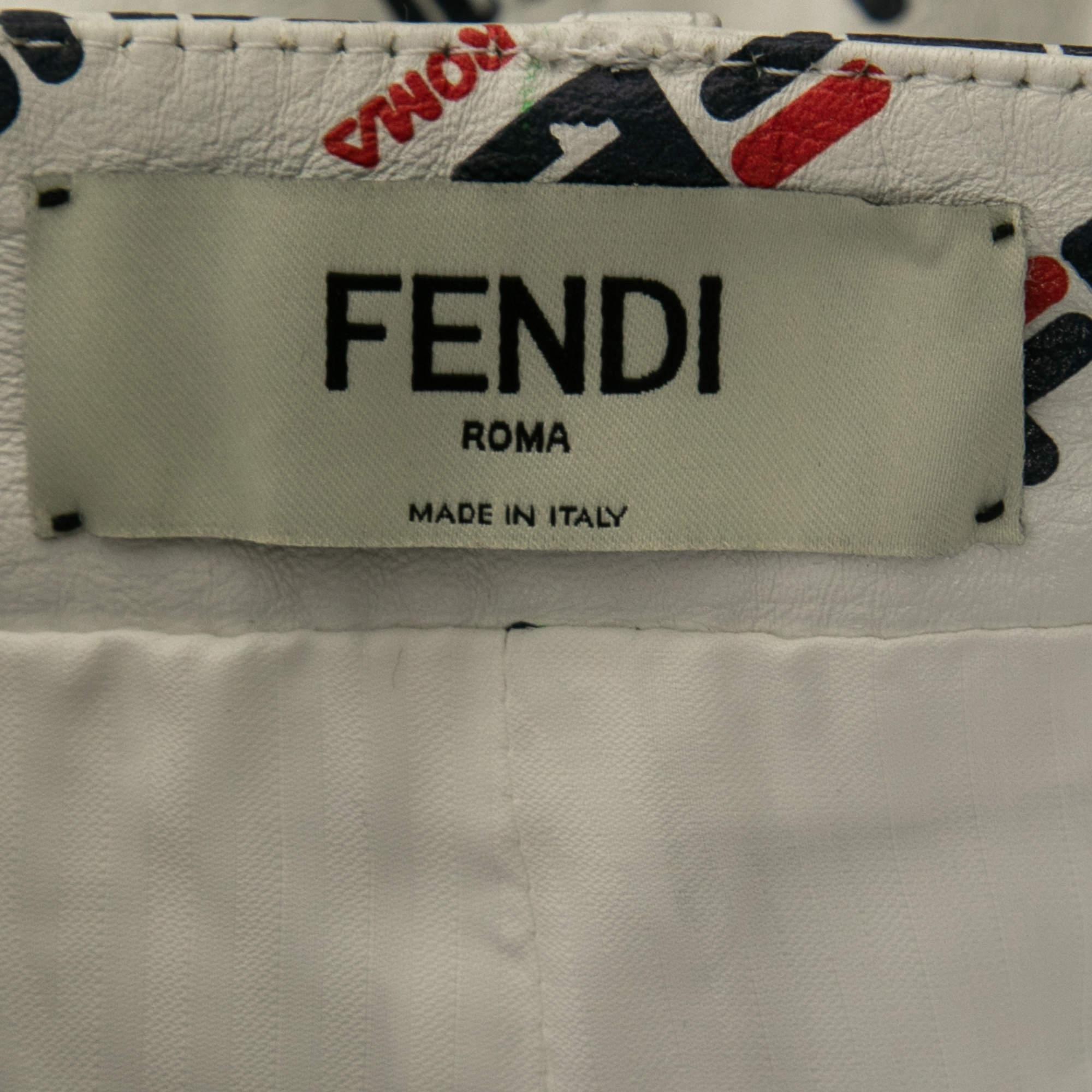 Fendi White All Over Logo Print Leather Mini Skirt M In New Condition For Sale In Dubai, Al Qouz 2