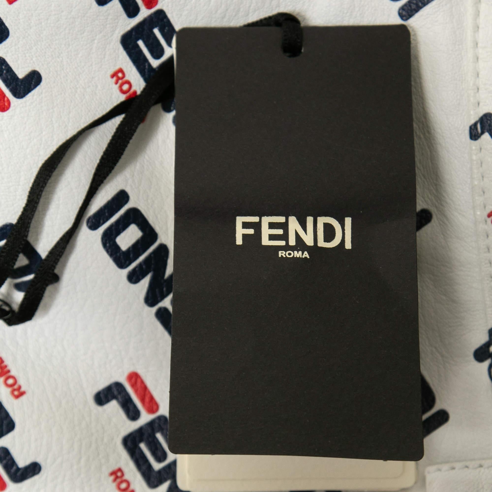 Fendi White All Over Logo Print Leather Mini Skirt M For Sale 2