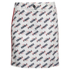 Fendi White All Over Logo Print Leather Mini Skirt M