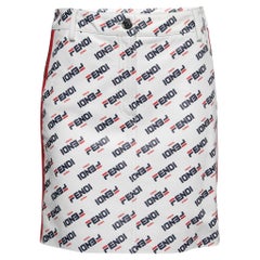 Fendi White All Over Logo Print Leather Mini Skirt M