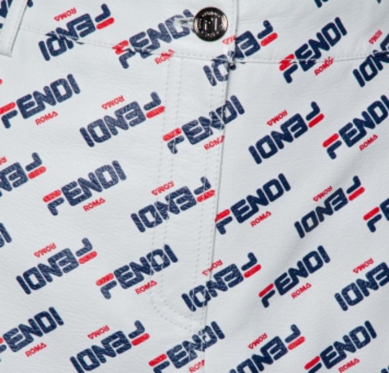 Fendi White Allover Fendi Mania Logo Leather Mini Skirt M In Good Condition For Sale In Dubai, Al Qouz 2