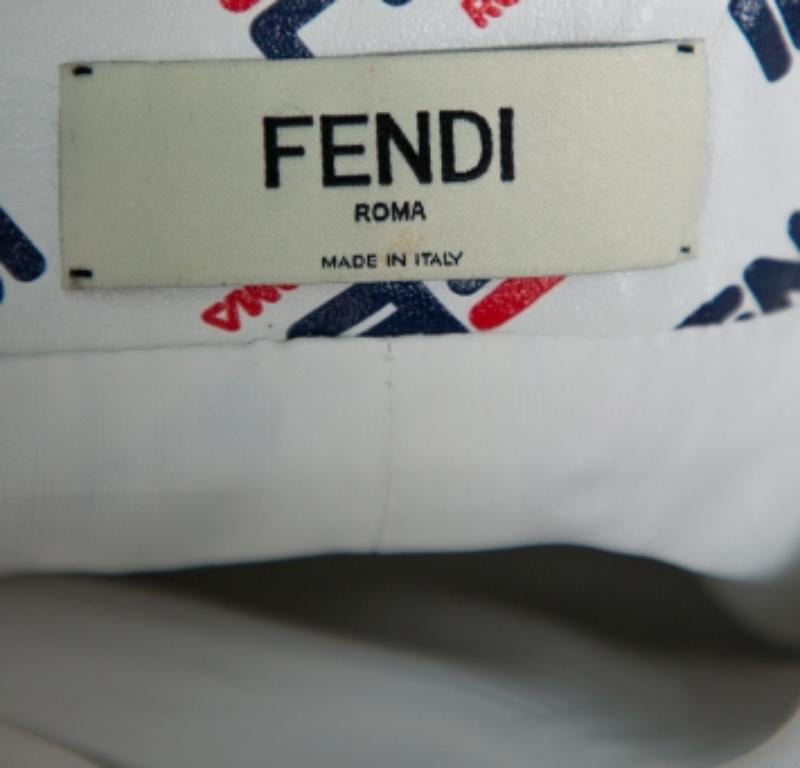 Fendi White Allover Fendi Mania Logo Leather Mini Skirt M For Sale 2