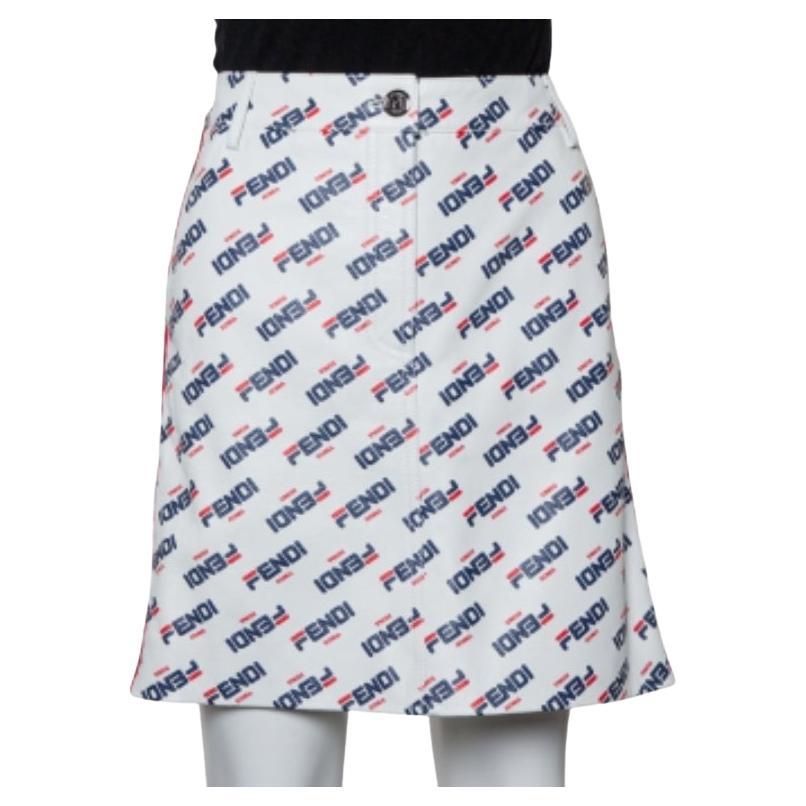 Fendi White Allover Fendi Mania Logo Leather Mini Skirt M For Sale