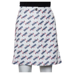 Fendi White Allover Fendi Mania Logo Leather Mini Skirt M