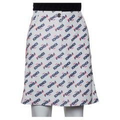 Fendi White Allover Fendi Mania Logo Leather Mini Skirt M